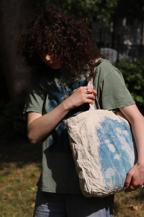 Cyanotype Canvas Flower Tote