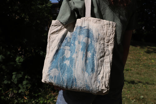 Cyanotype Canvas Flower Tote