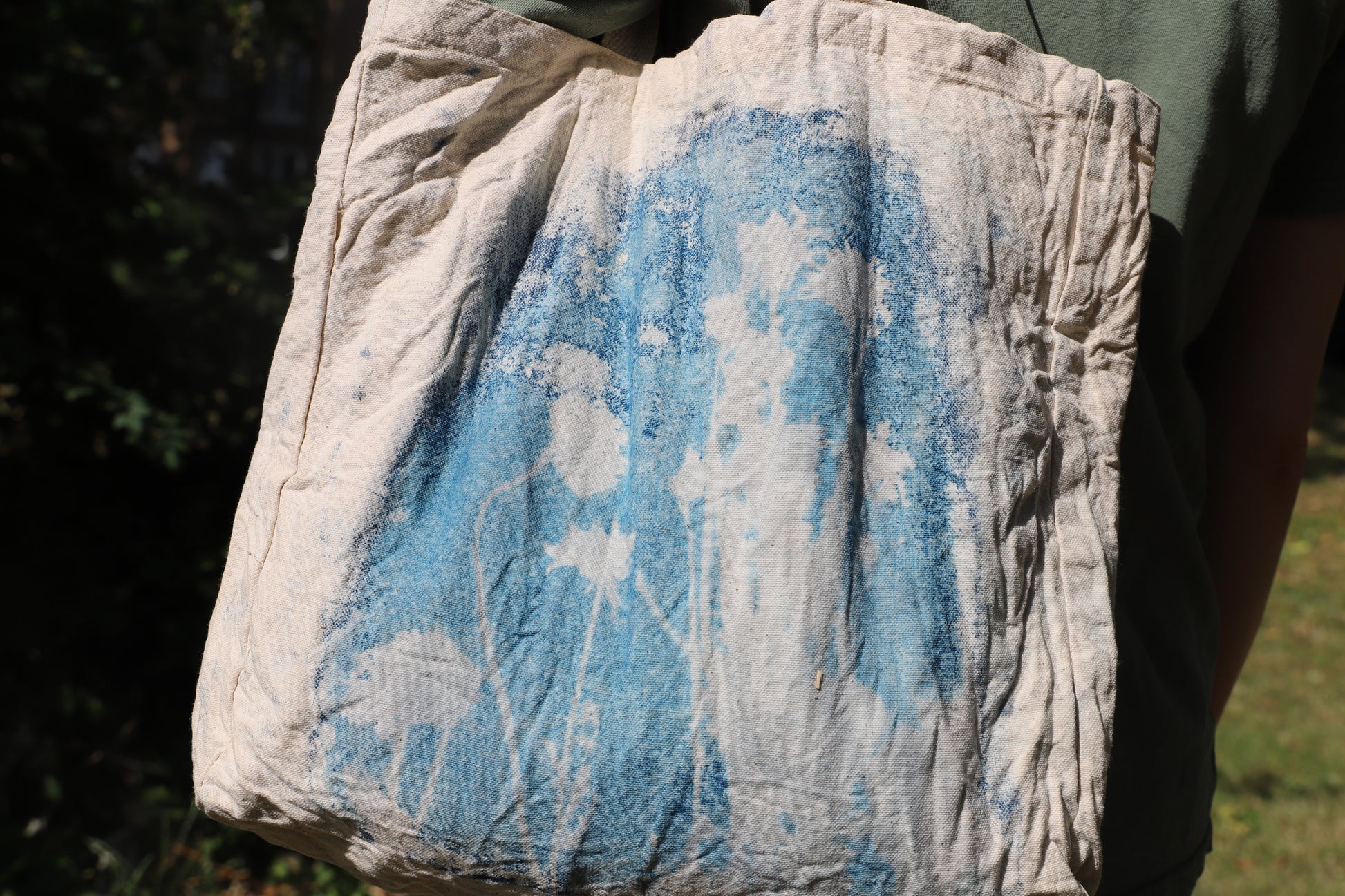 Cyanotype Canvas Flower Tote